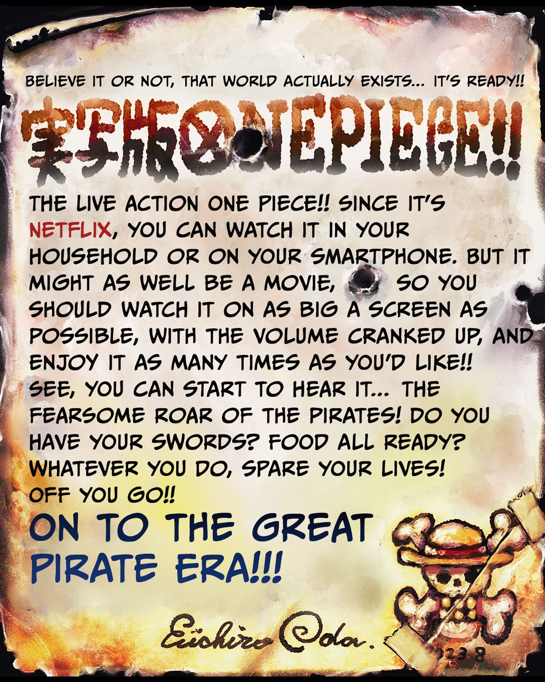 Mensaje del mangaka Eiichiro Oda para el live-action de One Piece